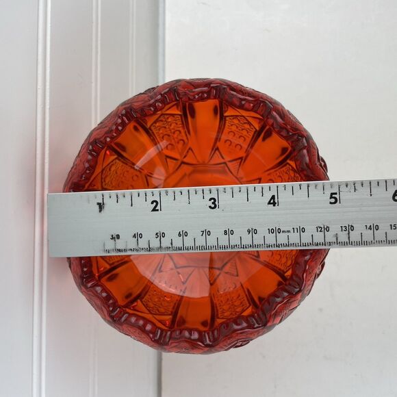 VTG Ruby Red Amberina Yellow Pressed Glass Pedestal Compote Candy Dish Scalloped - Picture 9 of 10